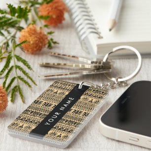 Greek Fret, Mixed Meander Key, Brown, Your Name Key Ring