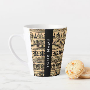 Greek Fret, Mixed Meander Key, Brown, Your Name Latte Mug