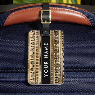 Greek Fret, Mixed Meander Key, Brown, Your Name Luggage Tag