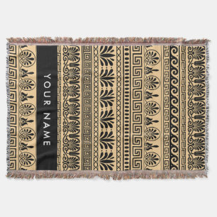 Greek Fret, Mixed Meander Key, Brown, Your Name Throw Blanket