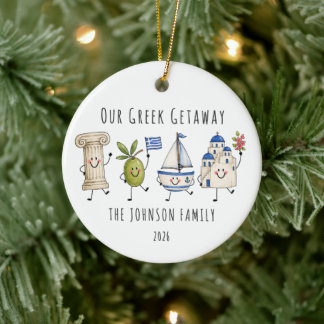 Greek Getaway Personalised Family Trip Ceramic Ornament