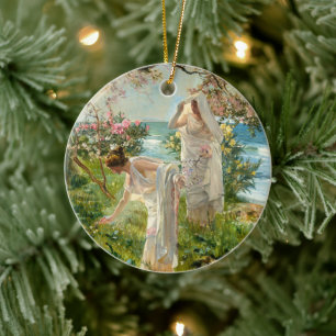 Greek girls on the shore, Christmas tree Ceramic Ornament