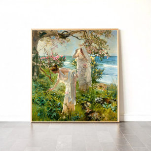 Greek girls on the shore poster