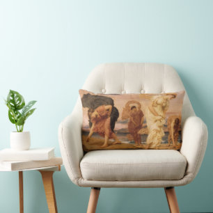 Greek Girls Picking Up Pebbles By Lord Leighton Lumbar Cushion