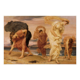Greek Girls Picking Up Pebbles By Lord Leighton Poster