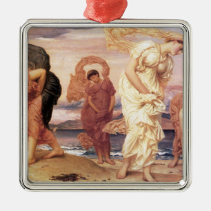 Greek Girls Picking up Pebbles on a Sandy Beach Metal Ornament