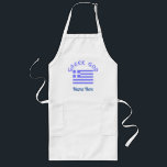 Greek God Flag of Greece Personalised  Long Apron<br><div class="desc">Personalised design shows the Flag of Greece and the words GREEK GOD above, in blue letters. Add a name underneath to personalise your apron or create a customised gift. Fun for Greek-Americans, Greek Canadians, or anyone with Greek heritage, ancestry or culture. YIASSOU! The flag is blue and white stripes with...</div>