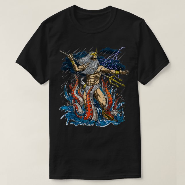 Greek God Poseidon Trident Ancient Greek Mythology T-Shirt (Design Front)