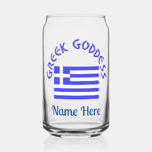 Greek Goddess and Flag of Greece Personalised  Can Glass