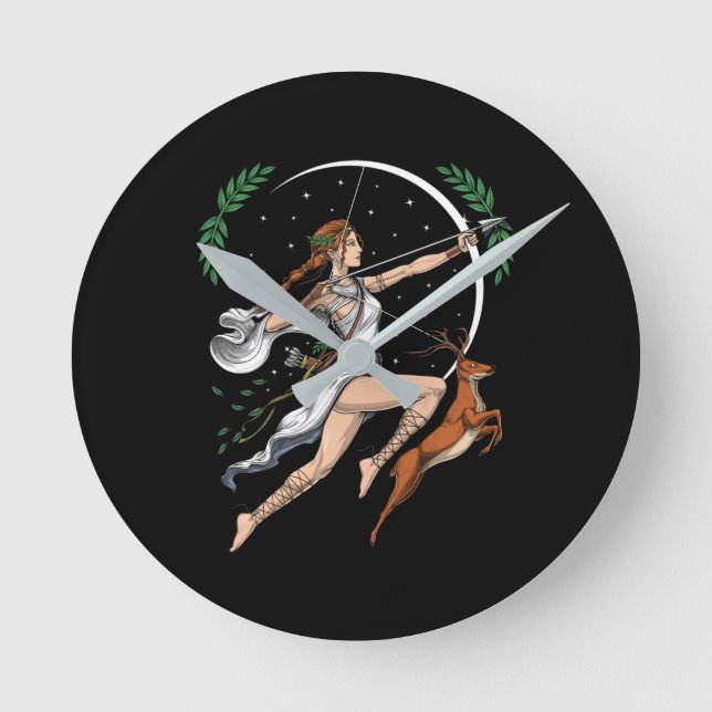 Greek Goddess Artemis Round Clock (Front)