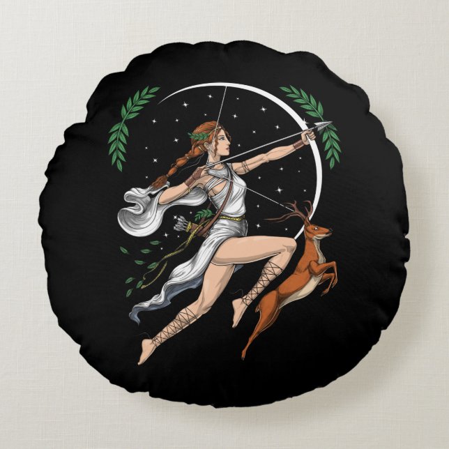 Greek Goddess Artemis Round Cushion (Front)