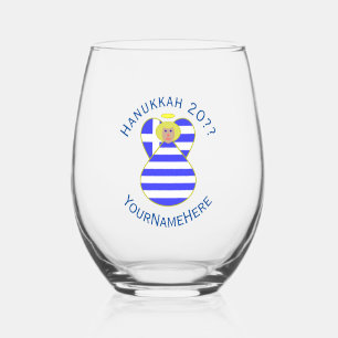 Greek Hanukkah Blonde Haired Angel Personalised Stemless Wine Glass