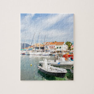 Greek harbour with sailing boats in Fiskardo Jigsaw Puzzle
