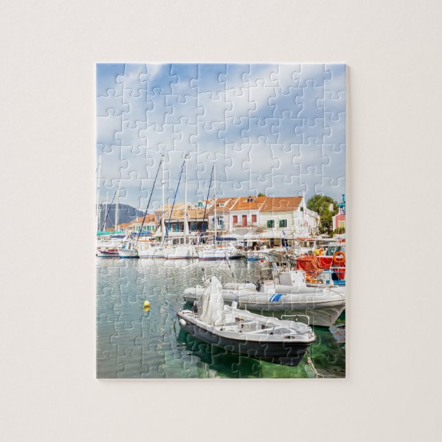 Greek harbour with sailing boats in Fiskardo Jigsaw Puzzle (Vertical)