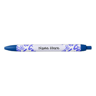 Greek Heart Blue LOVE Tiled Personalised Black Ink Pen