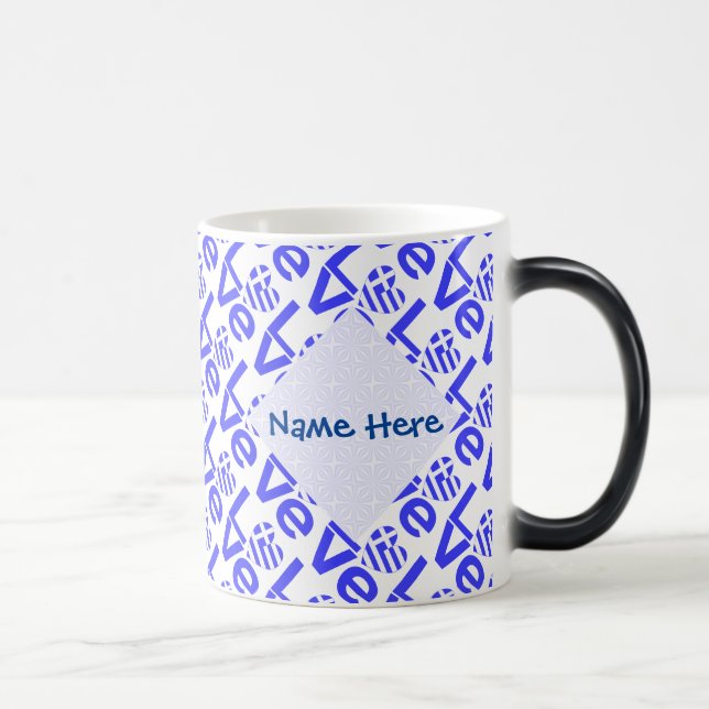 Greek Heart Blue LOVE Tiled Personalised  Magic Mug (Right)
