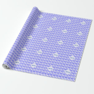 Greek Heart Blue LOVE Tiled Personalised Wrapping Paper