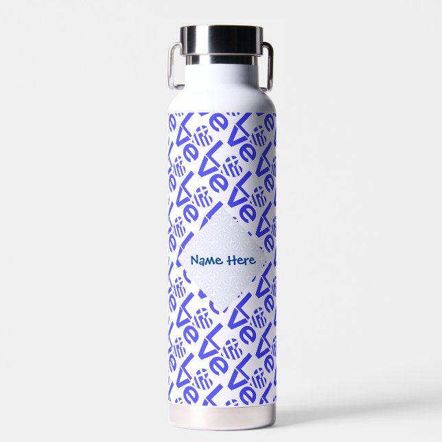 Greek Heart Flag Blue Love Tiled Blue Personalised Water Bottle (Front)