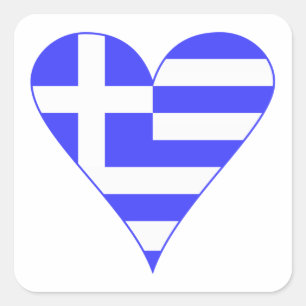 Greek Heart Flag Funky Square Sticker