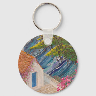 Greek Holidays Blue and Pink Key Ring