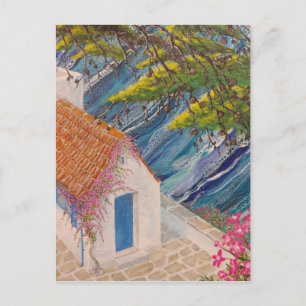 Greek Holidays Blue and Pink Postcard
