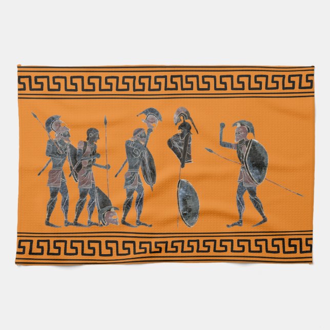 Greek Hoplite soldiers celebrating Tea Towel (Horizontal)
