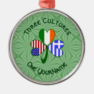 Greek Irish American Flags Shamrock Your Name Metal Ornament