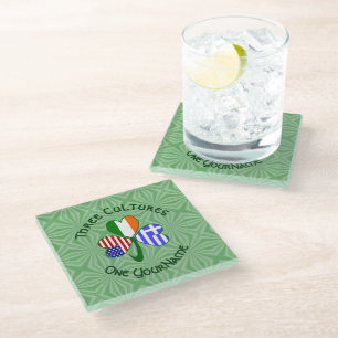 Greek Irish American Shamrock Flag Personalised Glass Coaster