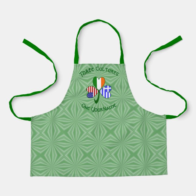 Greek Irish USA Flags Shamrock Personalised Kid's  Apron (Front)