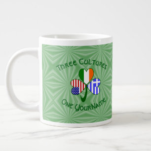 Greek Irish USA Flags Shamrock Personalised  Large Coffee Mug