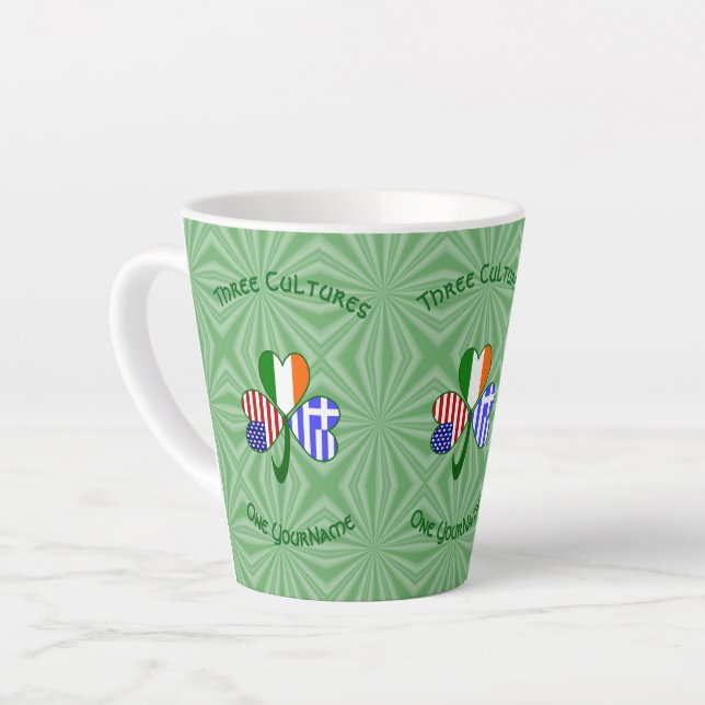 Greek Irish USA Flags Shamrock Personalised  Latte Mug (Left Angle)