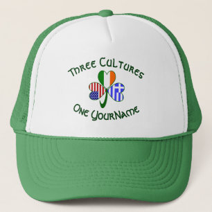 Greek Irish USA Shamrock Flags Personalised Text  Trucker Hat