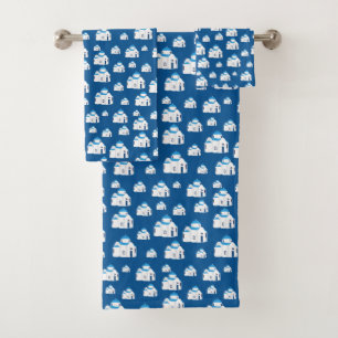 Greek Island Santorini Blue Dome Church Bath Towel Set