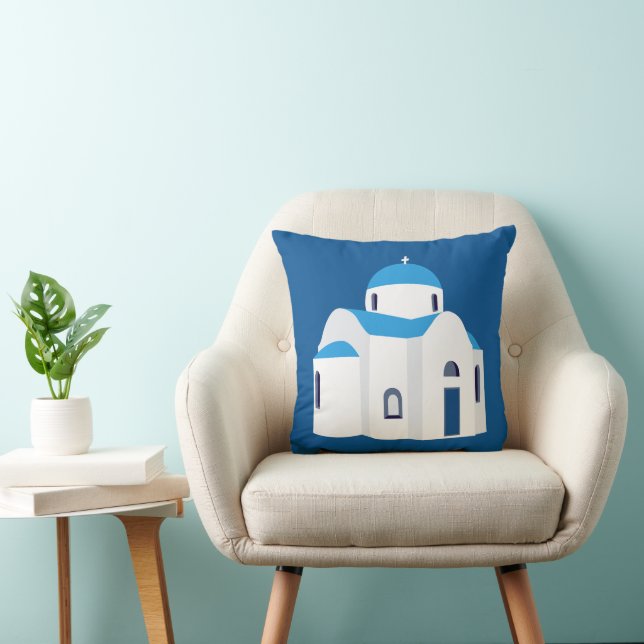 Greek Island Santorini Blue Dome Church  Cushion (Chair)