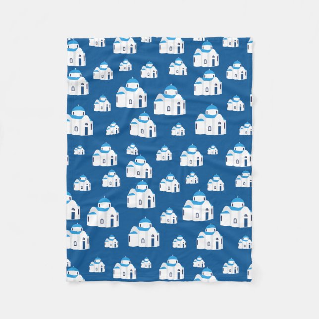 Greek Island Santorini Blue Dome Church  Fleece Blanket (Front)