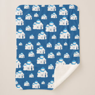 Greek Island Santorini Blue Dome Church Sherpa Blanket