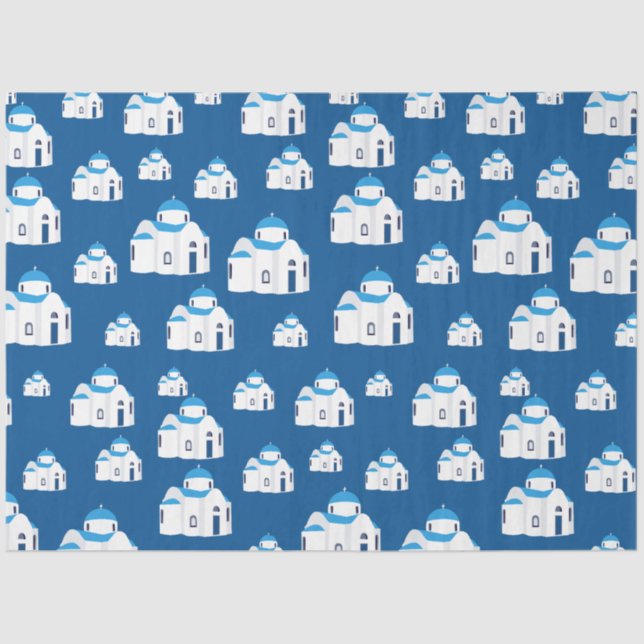 Greek Island Santorini Blue Dome Church  Tissue Paper (Front)