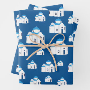 Greek Island Santorini Blue Dome Church  Wrapping Paper Sheet