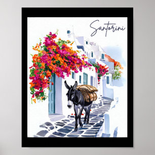 Greek Island Santorini Donkey In Traditional Greek Poster
