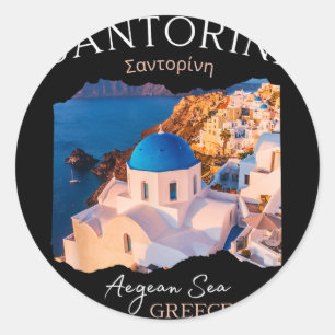 Greek Island Santorini Greece Oia Village Blue Chu Classic Round Sticker