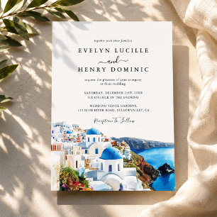 Greek Island Santorini Watercolor Greece Wedding Invitation
