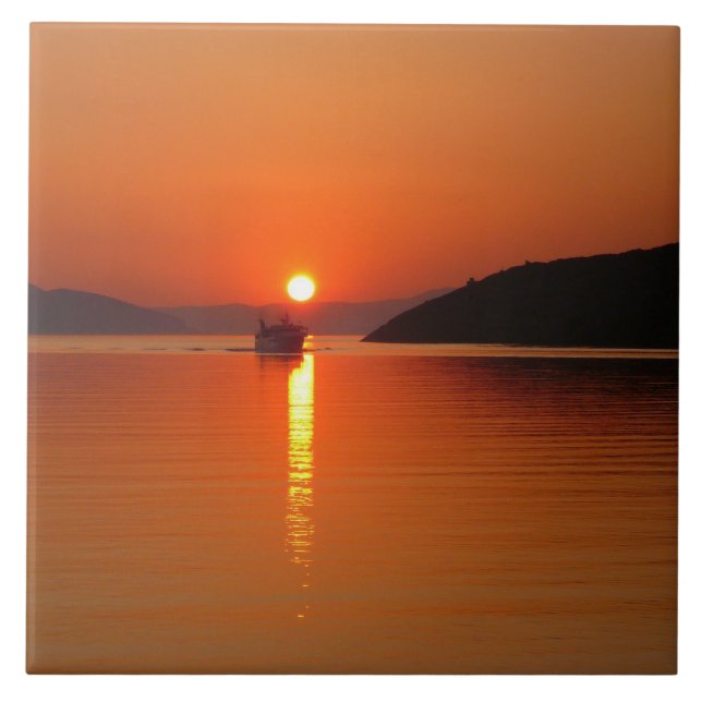 Greek Island Sunset Photo Tile (Front)