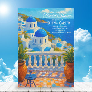 Greek Island Vintage Watercolor Bridal Shower Invitation