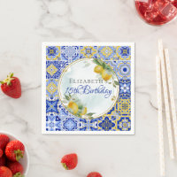 Greek Italian Blue Tiles Lemons Gold Glitter Frame