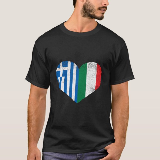 Greek Italian Flag Heart Half Italian Half Greek T-Shirt (Front)