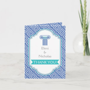 Greek key and aqua blue column wedding Thank You Card