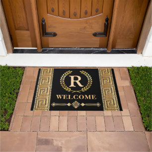 Greek Key and Laurel Wreath Personalised Door Mat