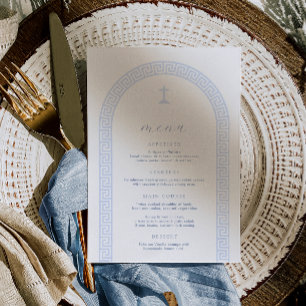 Greek Key Arch White Blue Baptism Menu