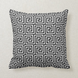 Greek Key, black and white Cushion