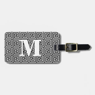 Greek Key, black and white Luggage Tag